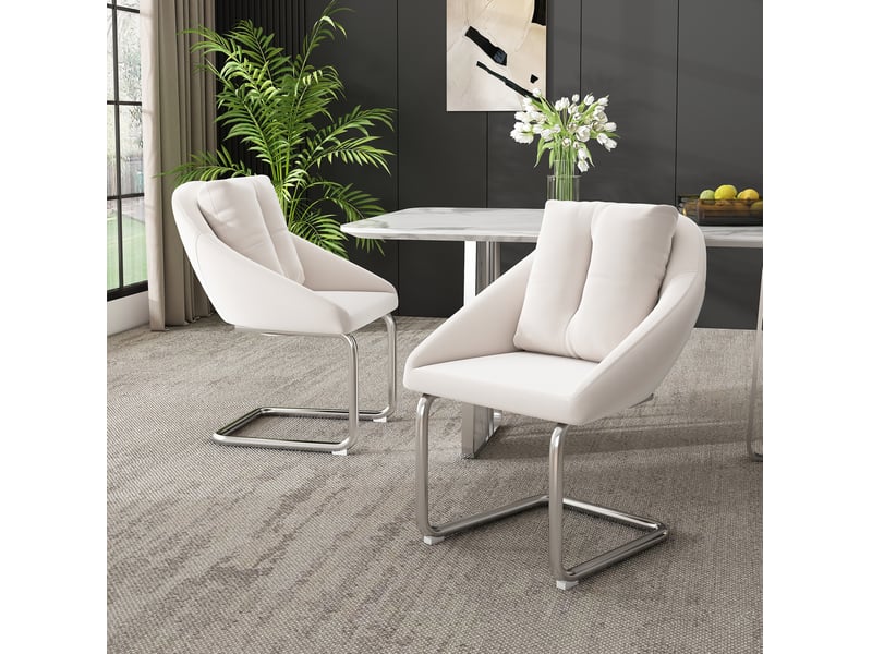  Lot de 4 chaises 65x59x82 cm, chaises salle à manger, design ergonomique, dossier courbé, structure métallique, beige  - Conforama D