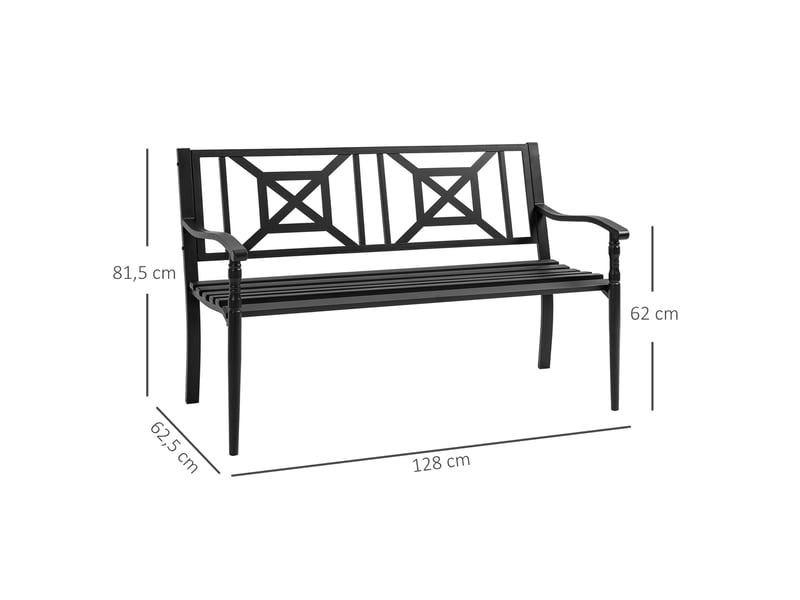  Banc de jardin 2 places banquette extérieur terrasse patio dossier haut assise à lattes accoudoirs  - Conforama E