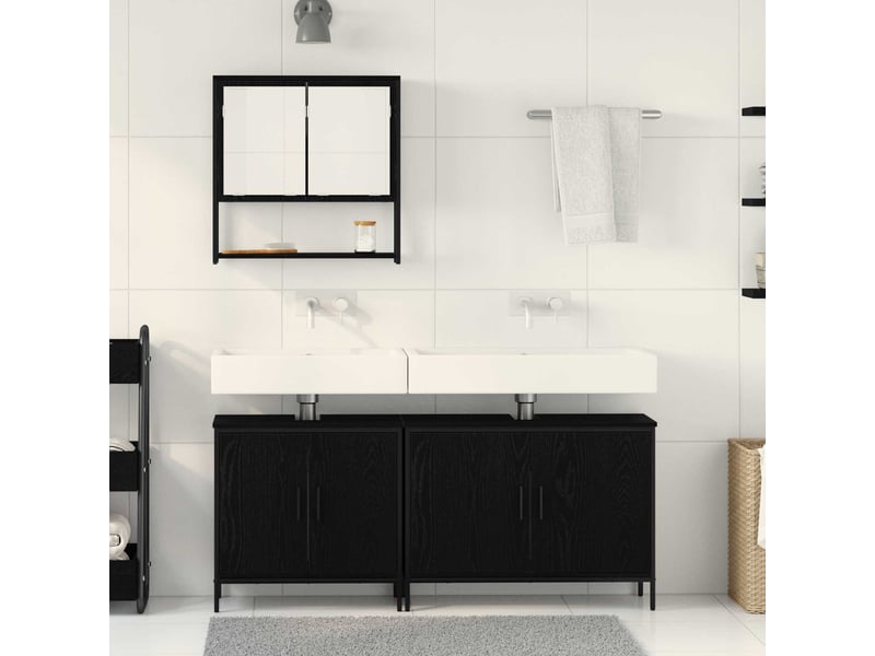 Ensemble de mobilier de salle de bain 3 pc noir 80 x 30 x 60 cm cf64420  - Conforama D