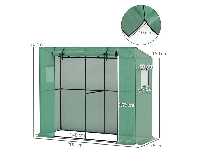  Mini-serre adossée avec porte enroulable et fenêtres en filet, résistante aux uv, pour fleurs, semis, plantes, verdure  - Conforama E