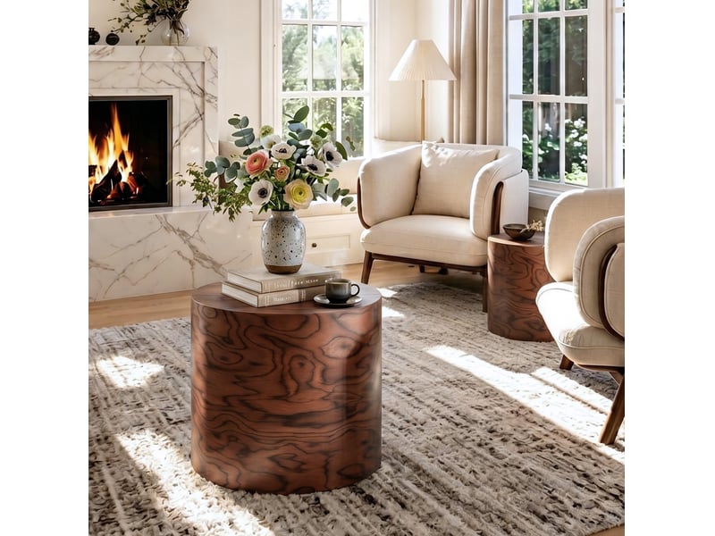  Lot de 2 tables basses gigognes rondes effet bois brun foncé  - Conforama D