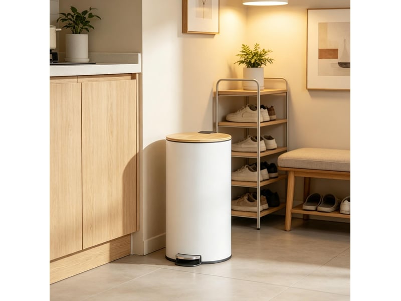  Poubelle de cuisine à pédale 30 l 36x30x60,5 cm avec bac intérieur amovible métal blanc  - Conforama D