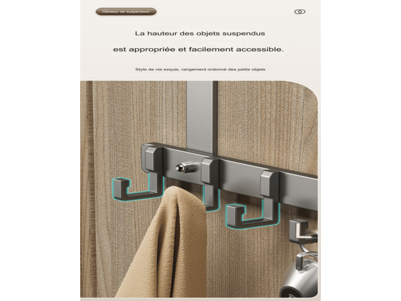  Crochet arrière de porte space aluminium 8 crochets en l derrière la noir  - Conforama B