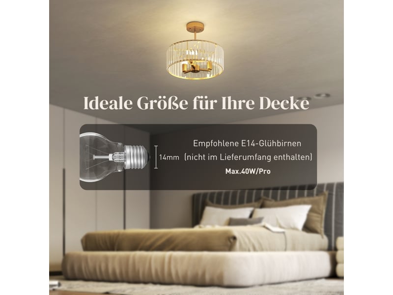  Plafonnier,39x39x32 cm,meulva,3 douilles e14,métal doré et cristal,puissance maximale supportée : 40 w,gold  - Conforama E