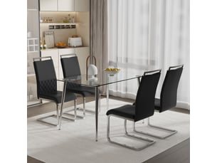 Chaise salle à manger moderne lot de 4, modèle stripe noir, pu cuir, dossier haut rembourré