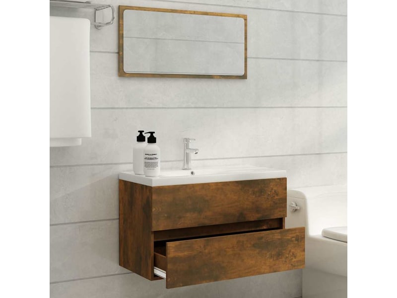  Meuble de lavabo avec bassin intégré chêne fumé bois d'ingénierie shl6757  - Conforama C