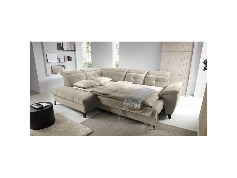  Canapé d'angle beige 5 places angle gauche coffre intégré inferno  - Conforama D
