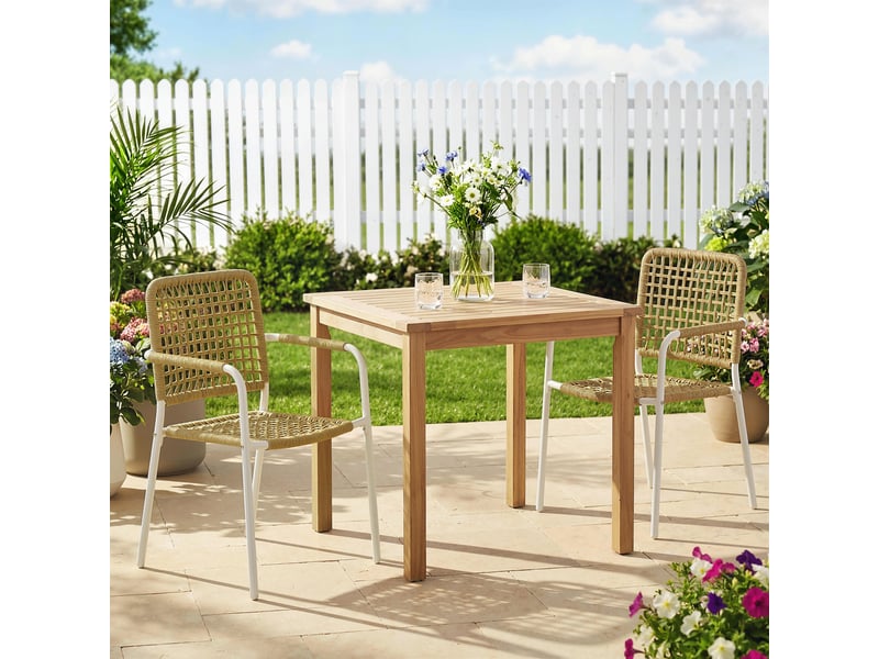  Lot de 2 chaises de jardin empilables en résine tressée avec accoudoirs et dossier, 55x57x82cm, jaune  - Conforama D