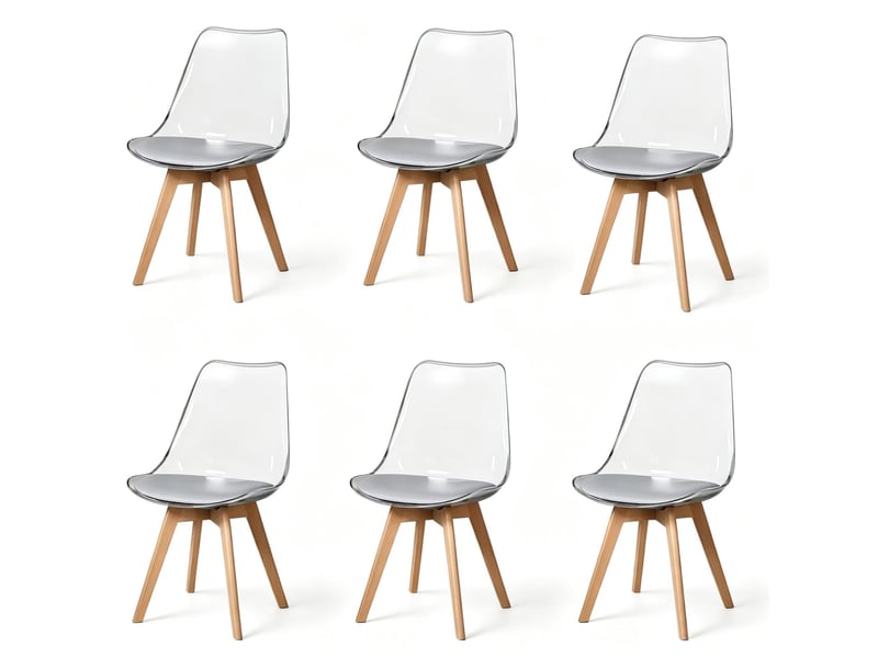  Lot de 6 chaises de salle à manger 42x42x83 cm – gris – assise en simili cuir, pieds en bois et coque plastique  - Conforama E