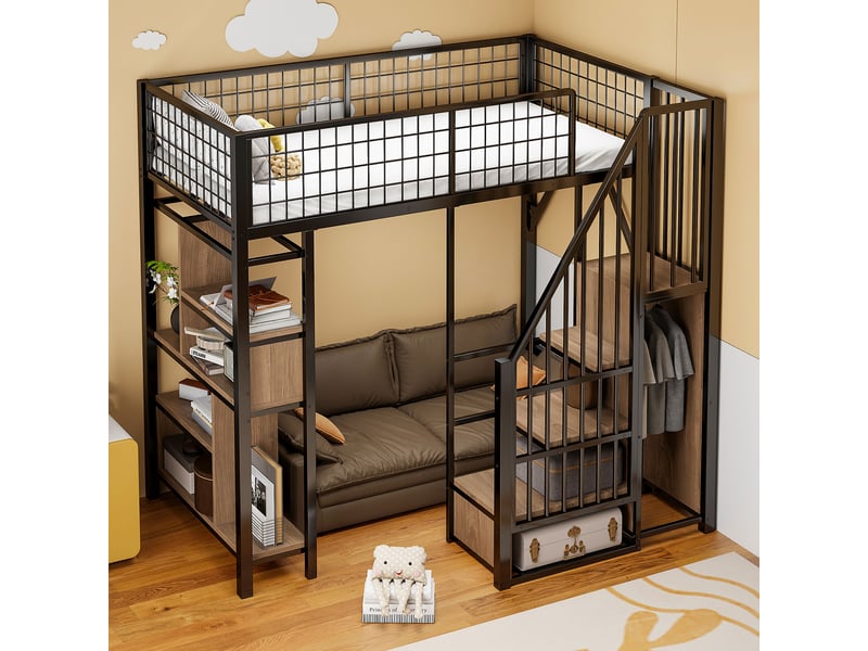  Lit mezzanine 90x200 cm coloris noir métal lit enfant noir - Conforama E