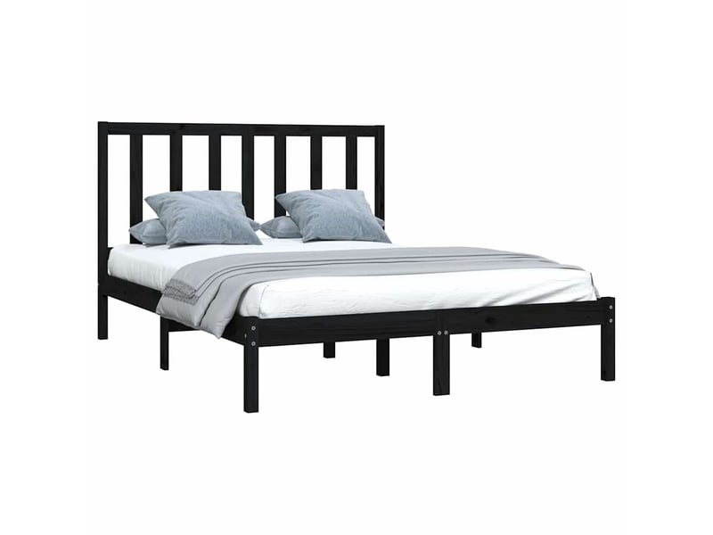  Lit double- lit adulte -  cadre de lit sans matelas noir bois de pin massif 140x190 cm  - Conforama B