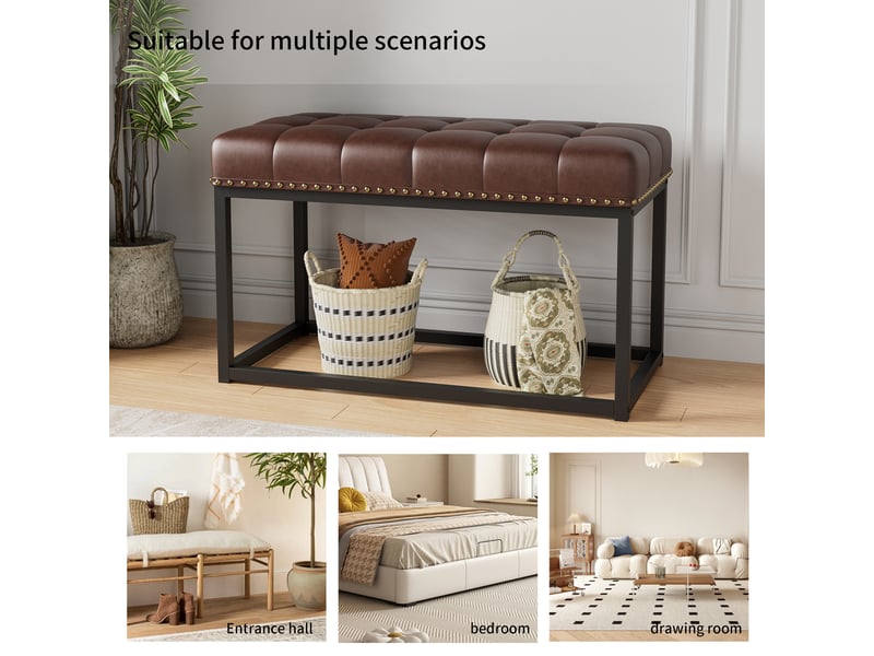  Banc capitonné en similicuir avec structure en métal marron W5289P461021 - Conforama D