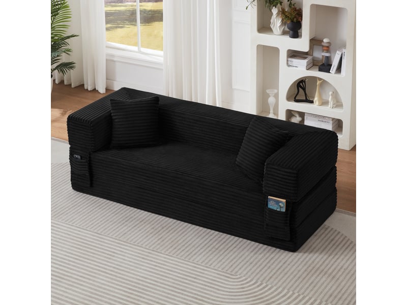  Canapé droit modulaire sans armature, convertible en lit, en velours côtelé, mousse haute densité, design classique, coloris noir  - Conforama B
