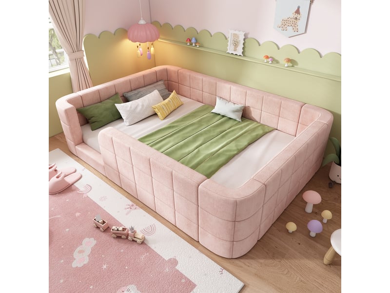  Lit bas rembourré rose 140 × 190 cm, chenille et sommier inclus Fay Lum - Conforama B
