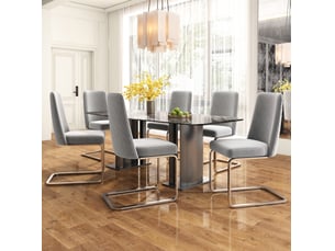 Lot de 6 chaises de salle à manger 42x52x88 cm en velours gris, dossier diamant, pieds métalliques argentés
