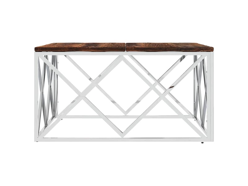  Table basse - table de salon - table à thé acier inoxydable et bois massif de récupération  - Conforama C