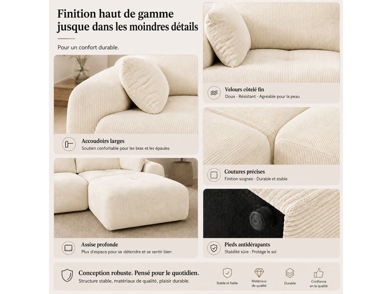  Canapé modulaire à compression, en tissu velours  - Conforama E