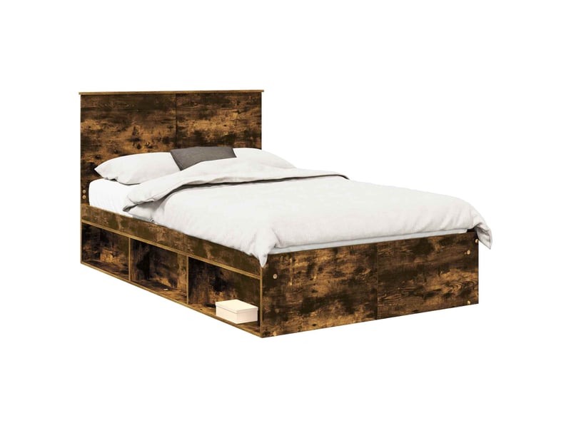  Lit double- lit adulte -  cadre de lit chêne fumé 120 x 200 cm bois de pin massif  - Conforama A