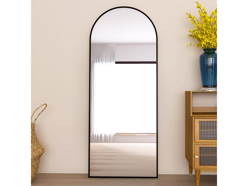  Miroir sur pied 165x60 cm,miroir mural arqué moderne,cadre en aluminium,pour salon,entrée,chambre,verre trempé hd,noir  - Conforama R