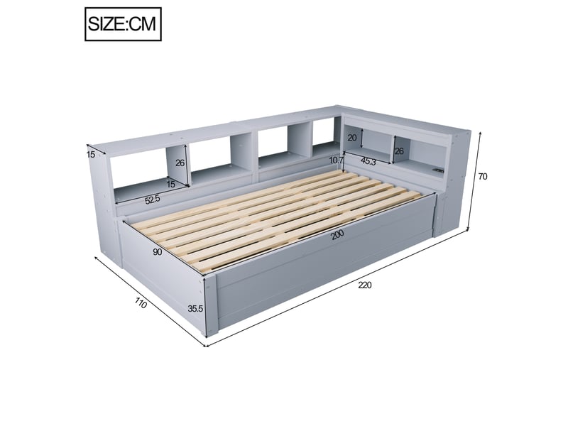  Sofa-lit 90 × 200 cm gris, prise européenne, rangements, led multicolore et coffre hydraulique  - Conforama B