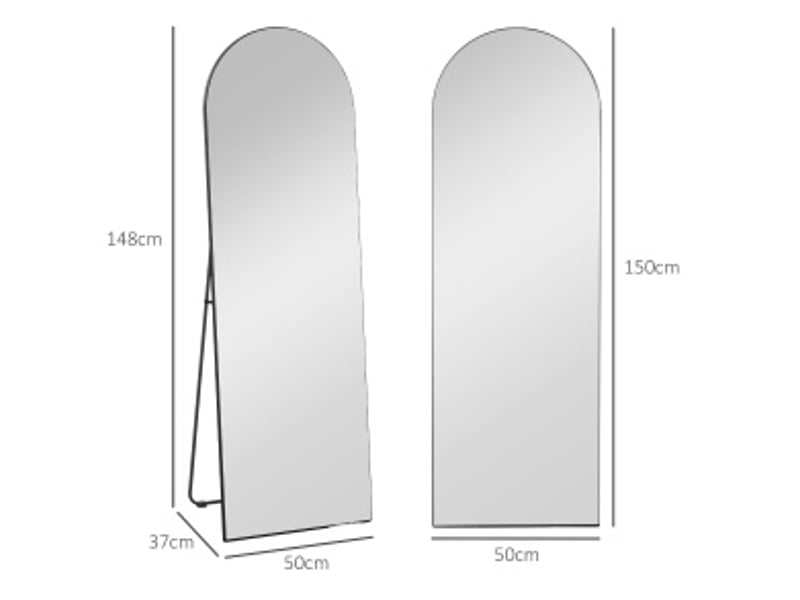  Miroir simple sur pied ou mural avec support pliable et protection anti-éclats, verre noir 50 × 150 cm  - Conforama C