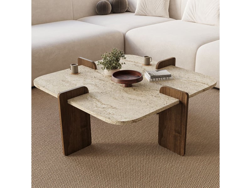  Table basse carrée moderne en mélaminé poalla - beige  - Conforama E