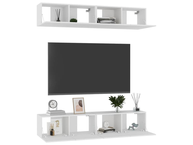  Lot de 4 meuble tv bas salon blanc 80x30x30 cm bois d'ingénierie shl48974  - Conforama C