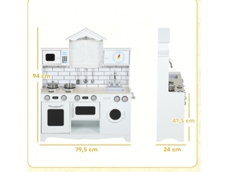  Cuisine enfant 79.5x24x94 cm avec four, évier, fonction sonore et accessoires en bois blanc  - Conforama E