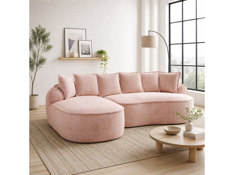 Canapé d'angle modulable 3 places 252x164x67 cm en chenille rose - Conforama B