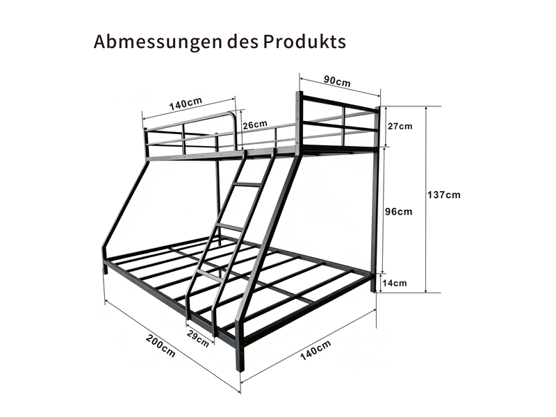  Lit superposé 200x140 cm deux couchages métal noir sans matelas  - Conforama E