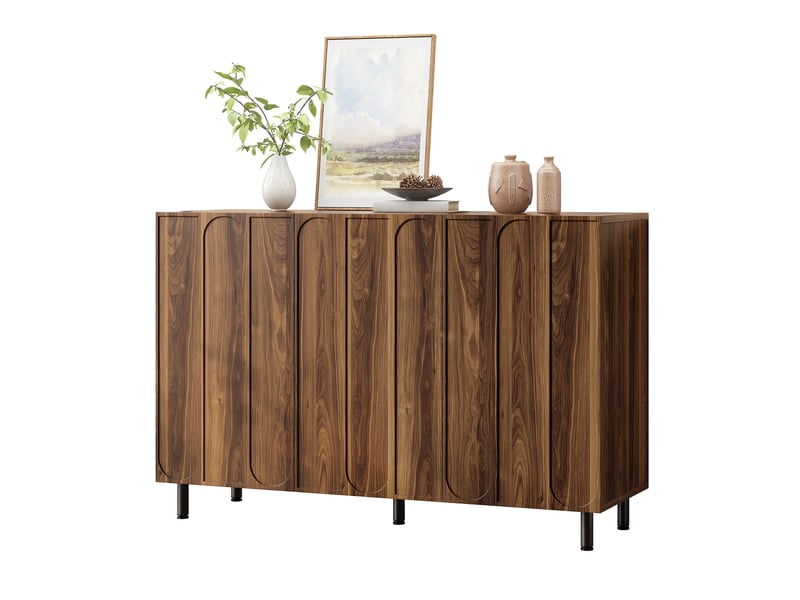  Meuble à chaussures - 120x40x80cm - buffet 2-en-1, 3 portes avec motifs en arc &amp; charnières amorties - noyer  - Conforama A