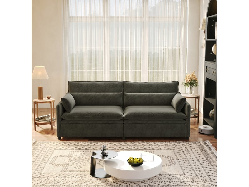  Canapé-lit 3 places 206x91x86 cm 3-en-1 convertible, pour salon, tissu, meuble de salon, mousse et bois, gris foncé  - Conforama E