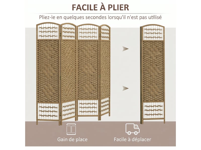  Paravent intérieur en bois séparateur de pièce cloison pliable 4 panneaux bois naturel 160 x 170 cm  - Conforama D