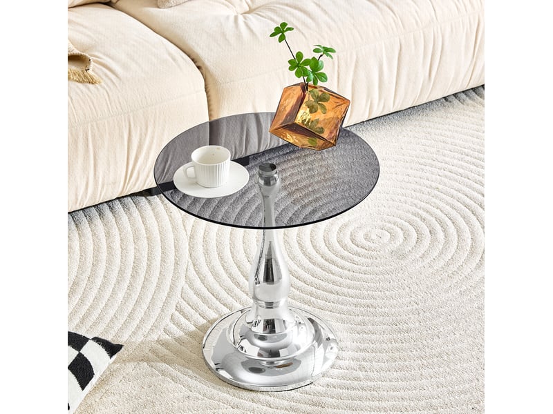 Table d'appoint ronde en verre trempé et métal argenté, 50 x 50 x 51,5 cm  - Conforama B