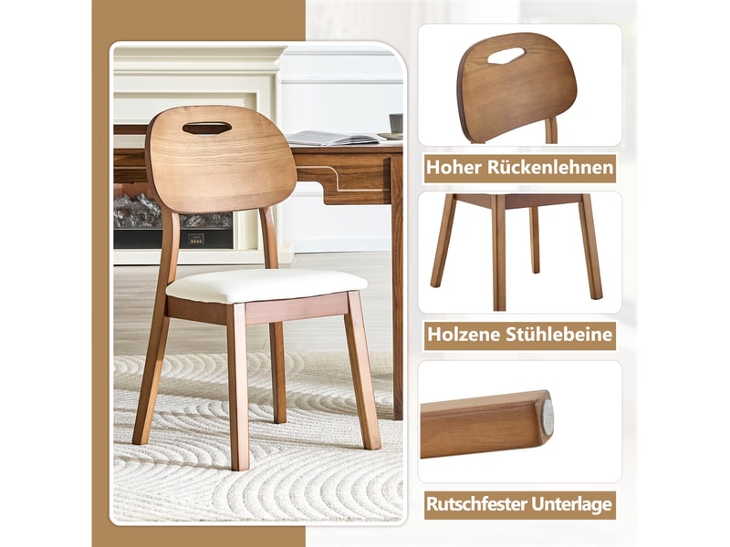  Lot de 2 chaises de salle à manger,50x44x88 cm,pu et bois d'hévéa,blanc  - Conforama D