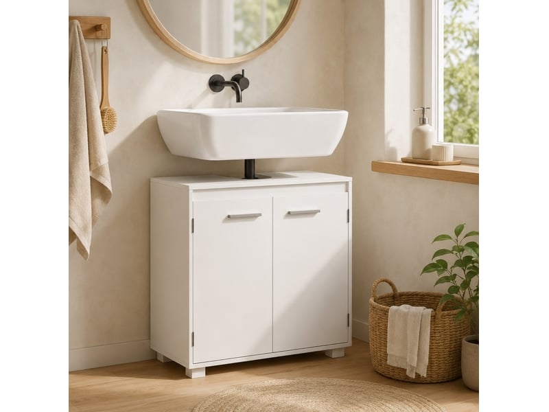  Meuble sous lavabo 60x30x60 cm avec découpe en u mdf blanc  - Conforama B