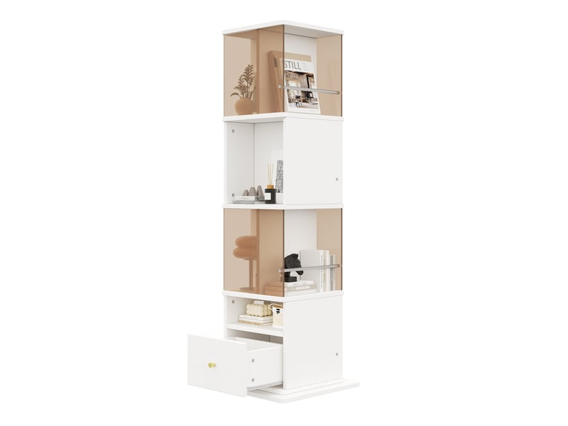 Vitrine pivotante 50x50x160 cm avec led, blanc et marron  - Conforama A