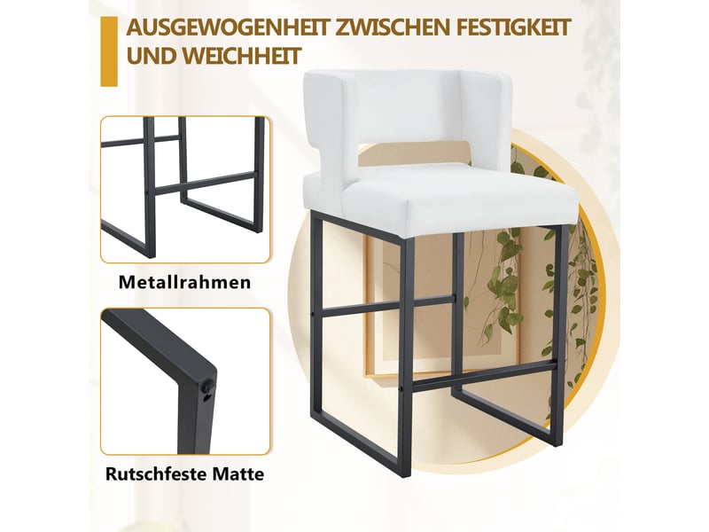  Chaises de bar blanches lot de 2, design nordique carré, pieds en métal noir, hauteur 91,4 cm  - Conforama D