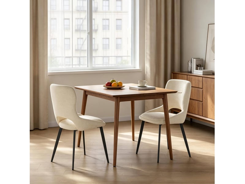  Lot de 2 chaises de salle à manger en chenille beige avec structure en métal  - Conforama B