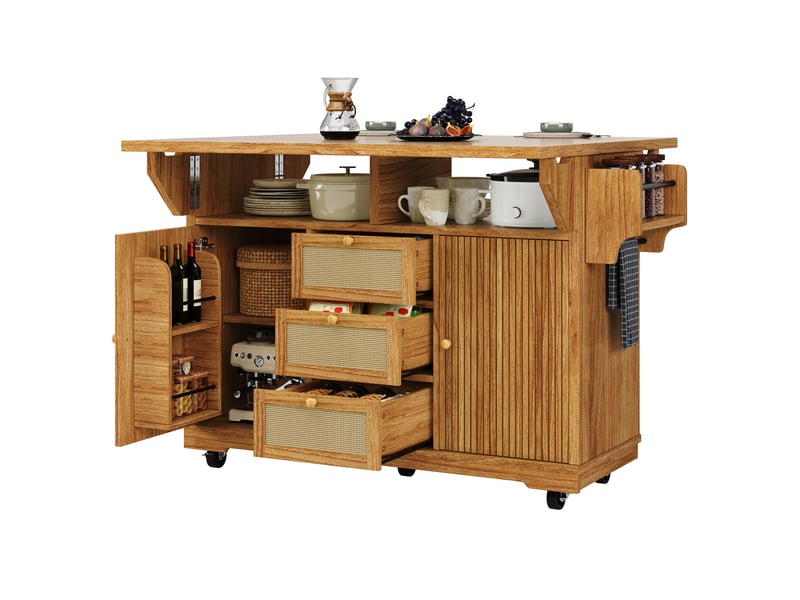  Desserte de cuisine pliable marron foncé, îlot de cuisine avec plan de travail extensible, chariot de service mobile pour balcon et camping  - Conforama A