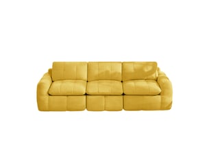 Canapé droit, canapé modulaire 3 places sans cadre, housse chenille ergonomique, base antidérapante, coussins épaissis, sans montage, jaune