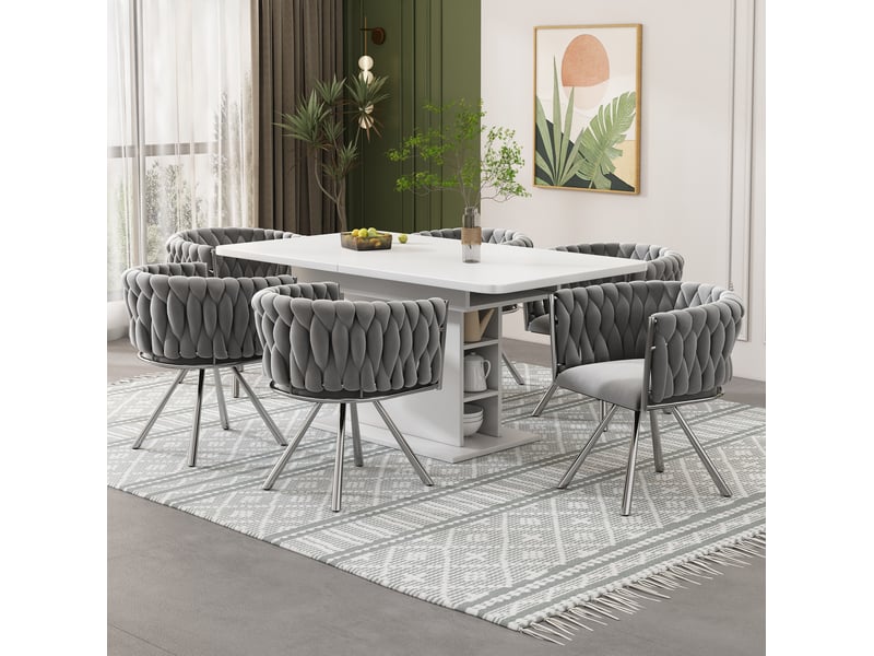  Lot de 6 chaises de salle à manger pivotantes à 360° en velours gris et argenté  - Conforama B