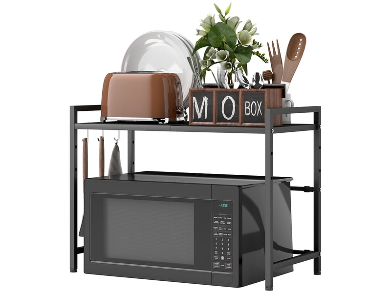  Étagère pour micro-ondes, 3 crochets, extensible, en métal, hauteur 40 cm, noire  - Conforama B