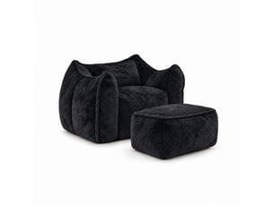 Fauteuil pouf paresseux en fausse fourrure avec repose-pied, sans montage, mousse déchiquetée haute densité, ergonomique,noir