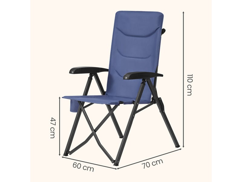  Chaise de camping, dossier réglable 95°-150°, porte-gobelet, sac de transport, pêche, jardin, bleu  - Conforama D