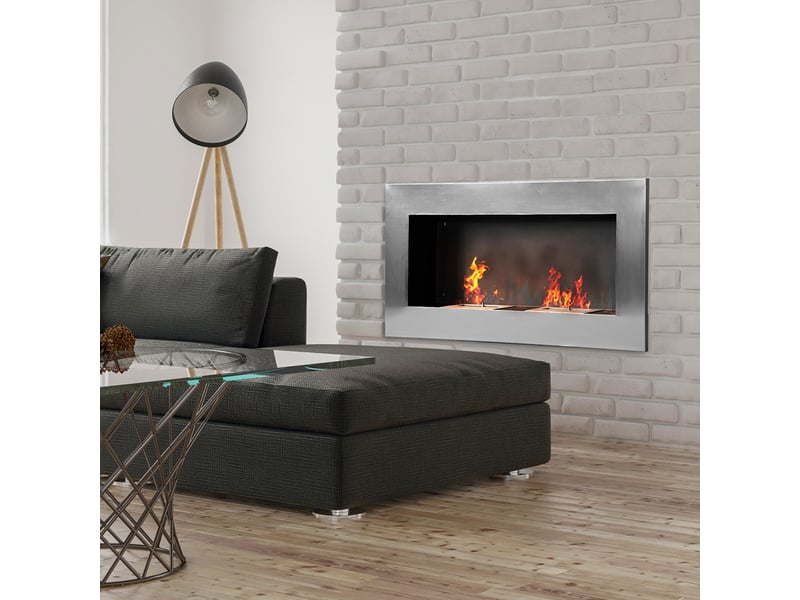 Cheminée murale au bioéthanol en acier inoxydable, 2 brûleurs, 110 cm - Conforama C