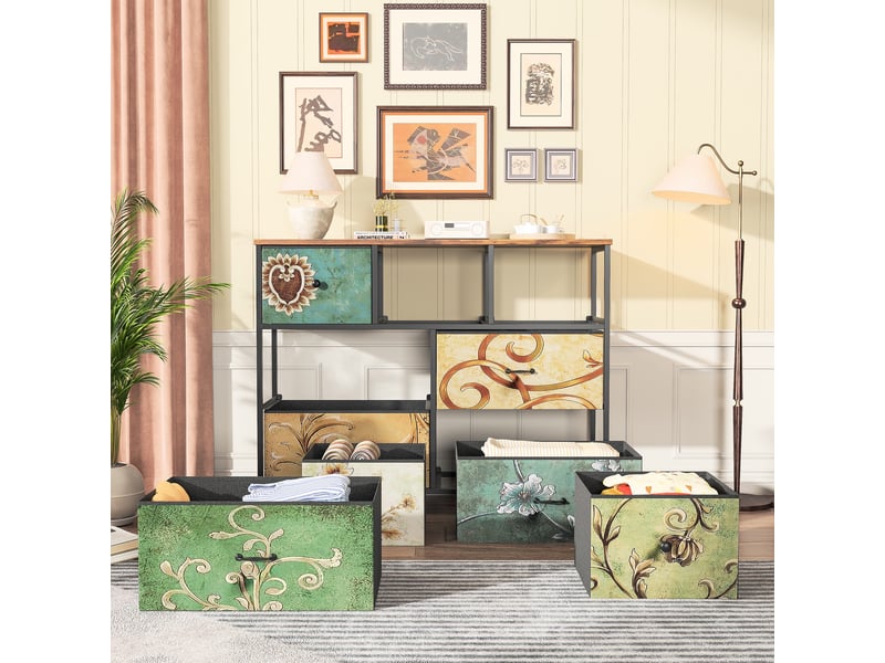  Commode de rangement, 100x30x78 cm, 7 tiroirs en tissu, cadre en métal, style rétro, multicolore  - Conforama D