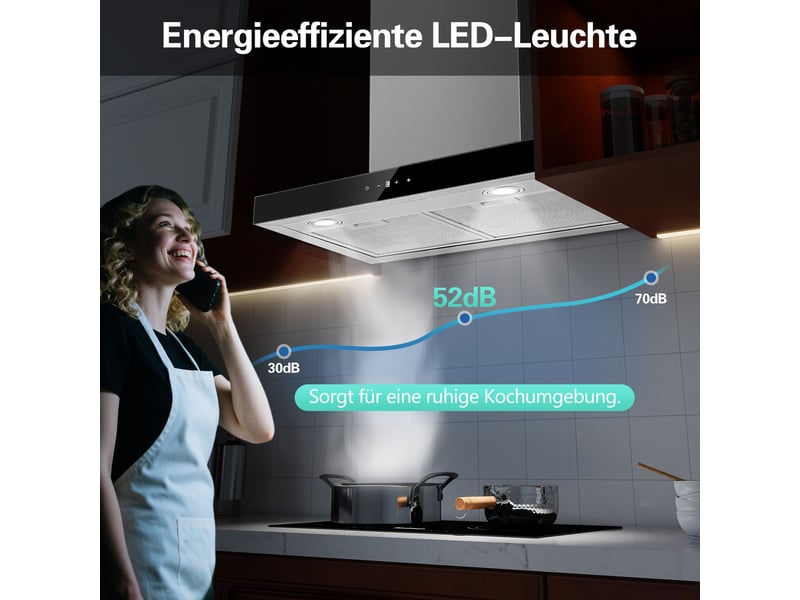  Hotte aspirante murale 60 cm en acier inoxydable argenté, hotte aspirante 450 m³h avec évacuation ou recyclage, commande tactile  - Conforama R