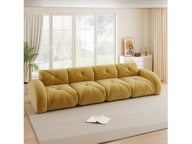 Canapé modulable 4 places 358x95x76 cm, sans cadre, sans montage, mousse 32d, revêtement en chenille, jaune - Conforama D