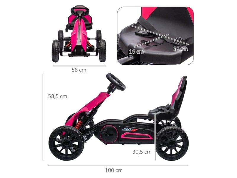  Kart à pédales 100x58x58,5 cm siège réglable rose  - Conforama D
